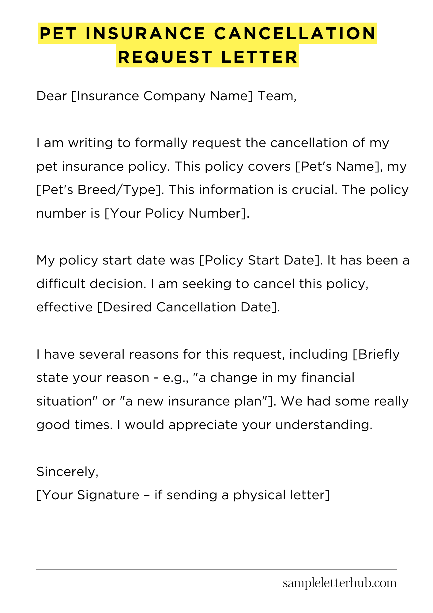 Pet Insurance Cancellation Request Letter