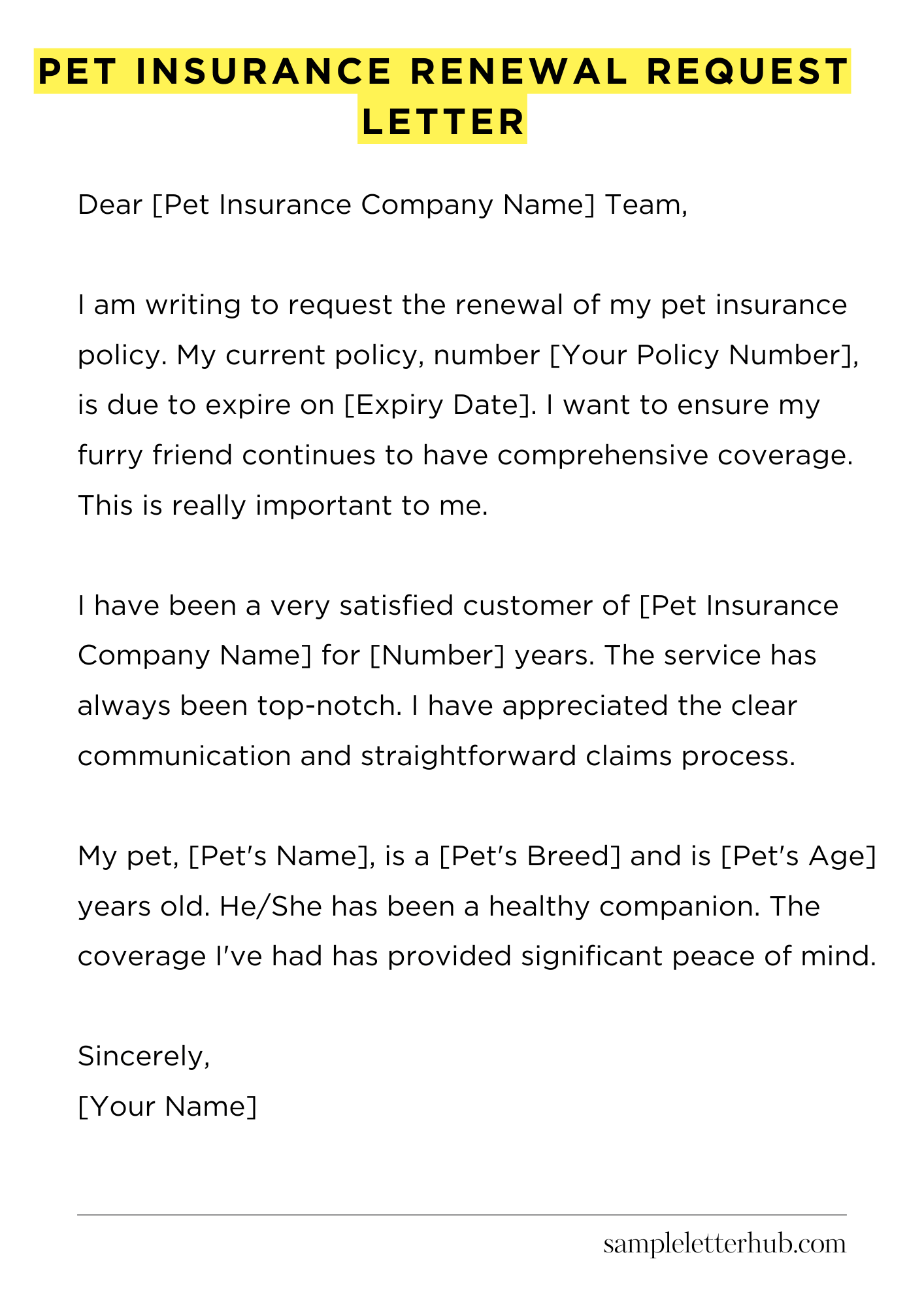 Pet Insurance Renewal Request Letter