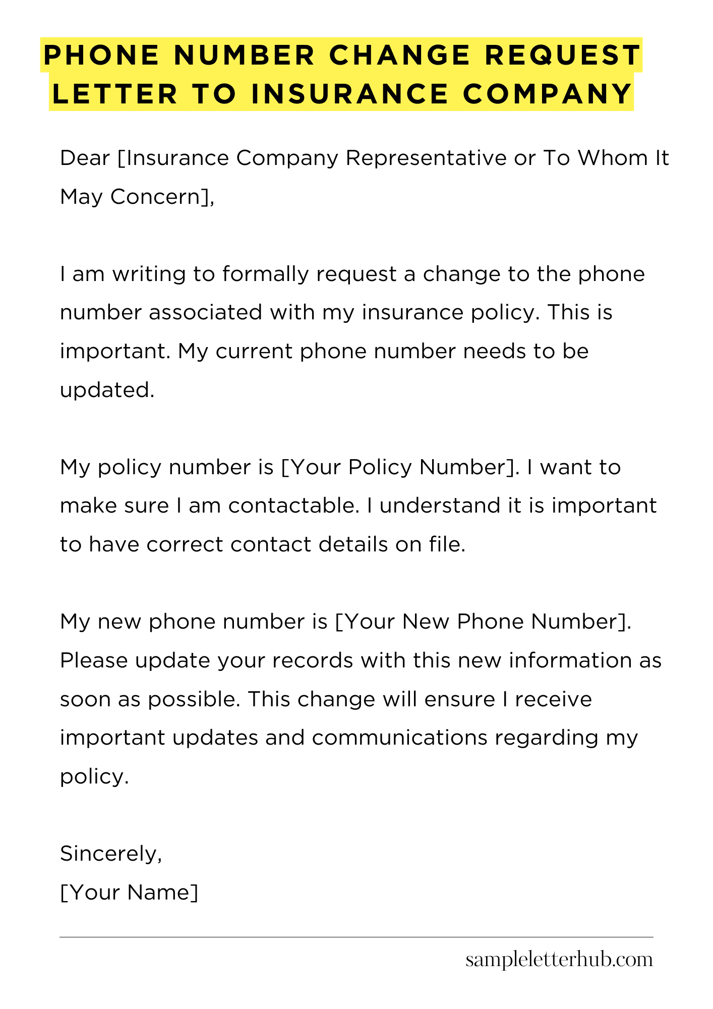 Phone Number Change Request Letter to Insurance Company