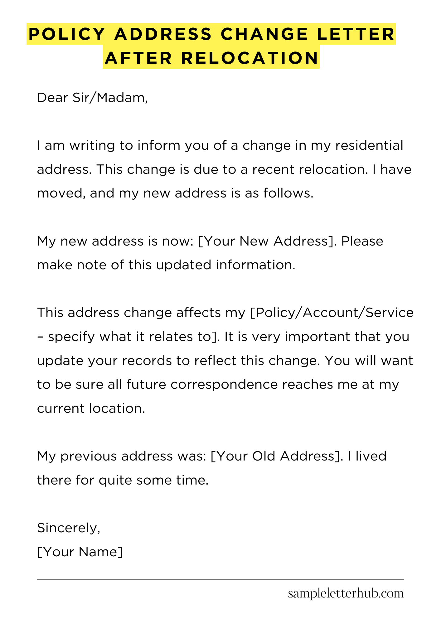 Policy Address Change Letter After Relocation