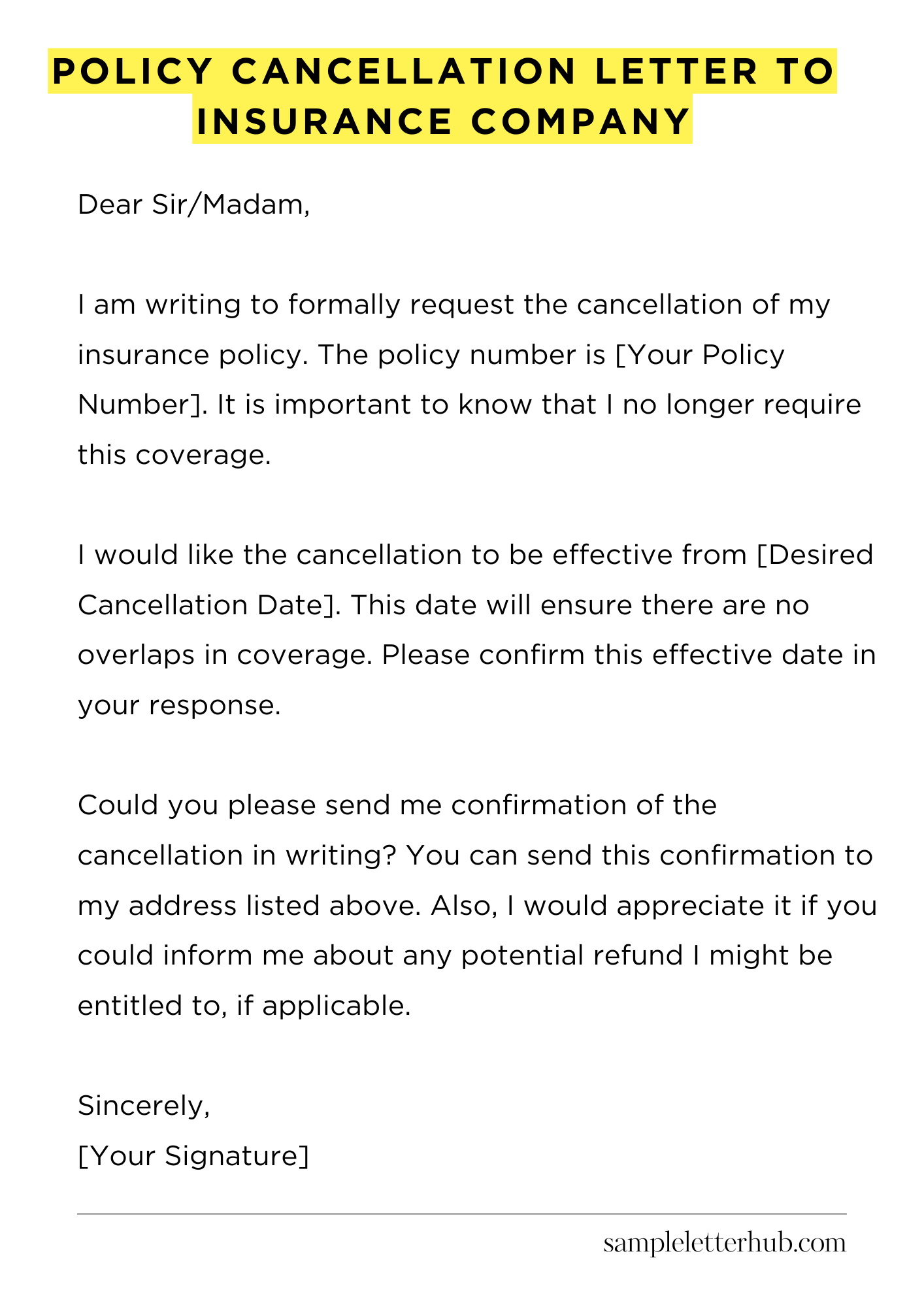 Policy Cancellation Letter to Insurance Company