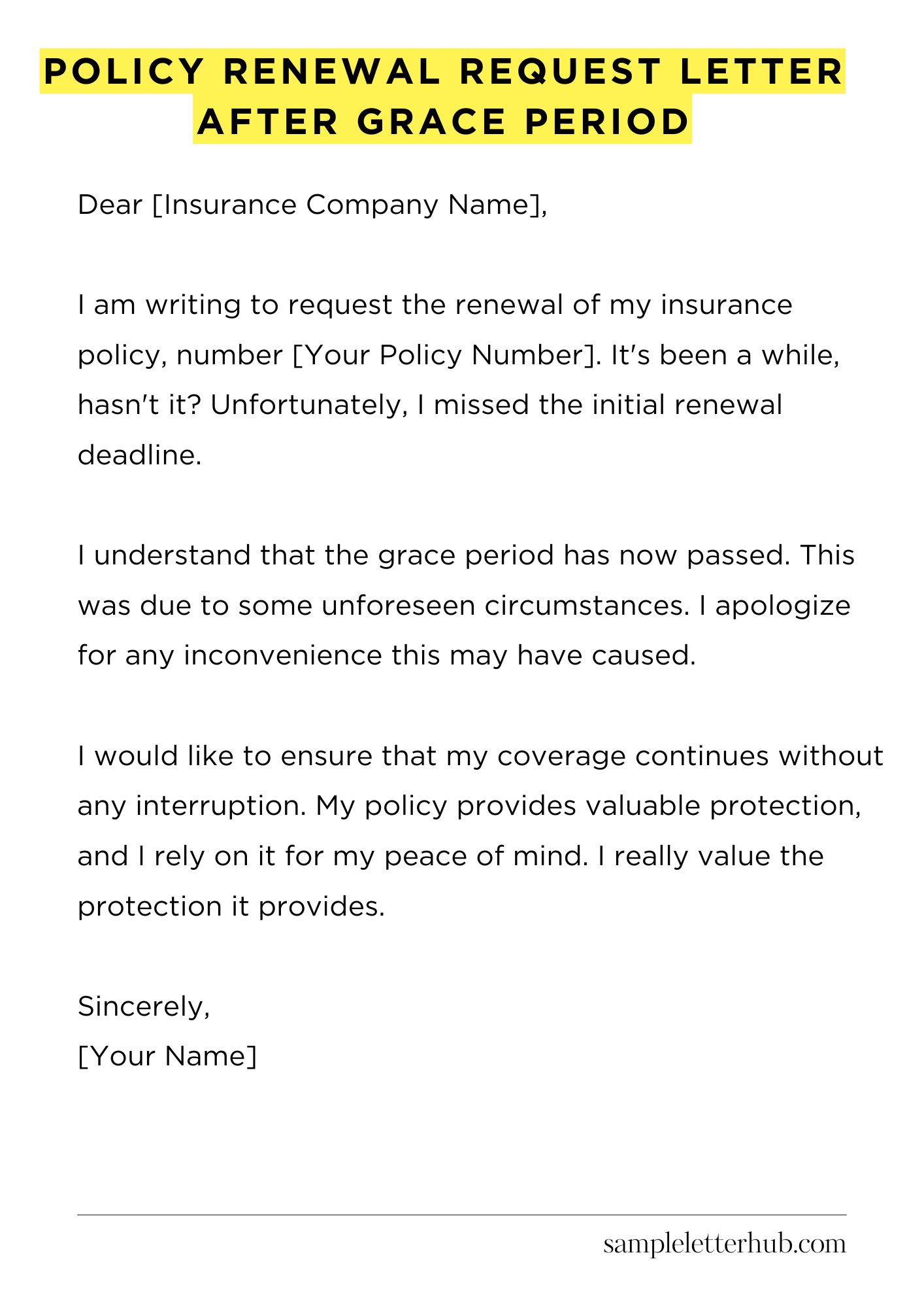 Policy Renewal Request Letter After Grace Period