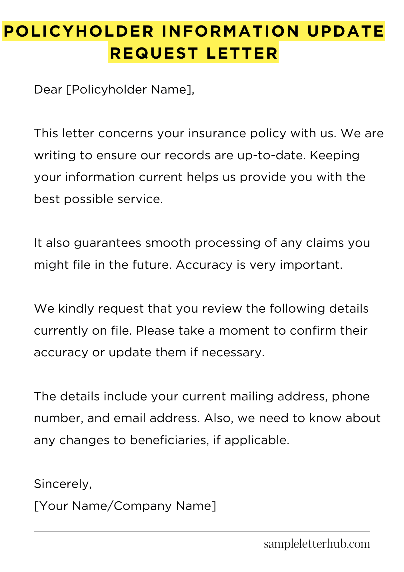Policyholder Information Update Request Letter