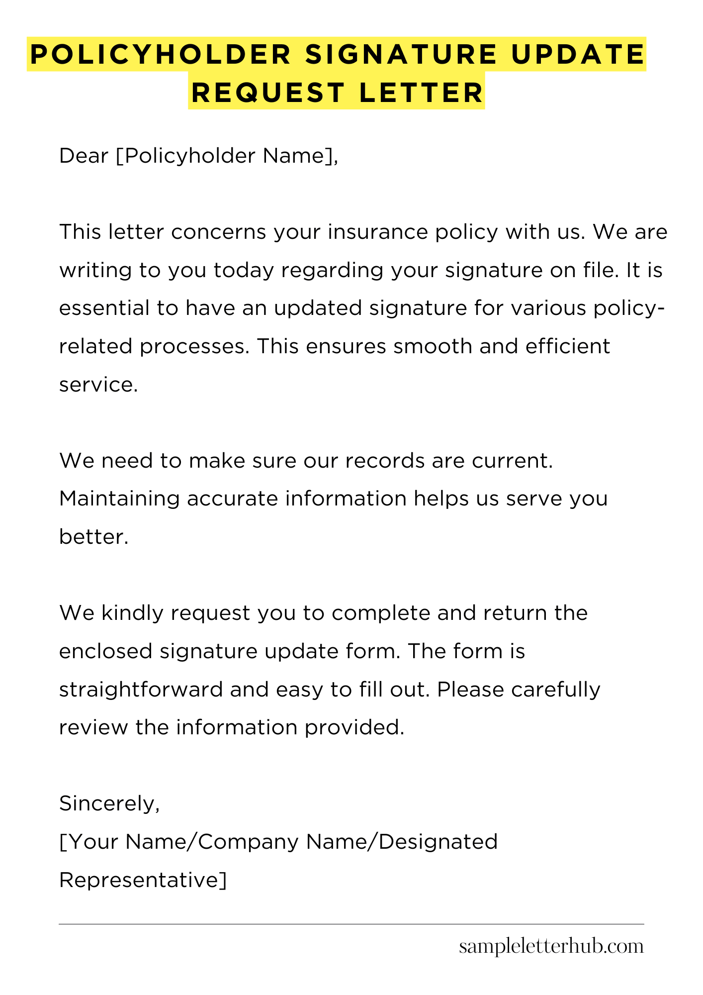 Policyholder Signature Update Request Letter