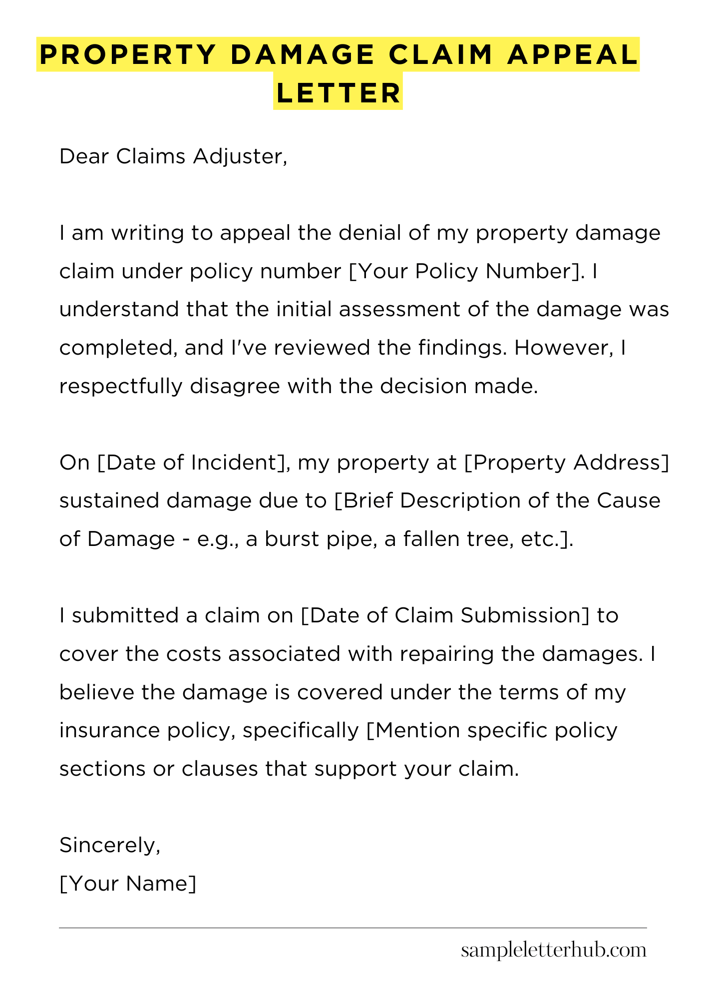 Property Damage Claim Appeal Letter