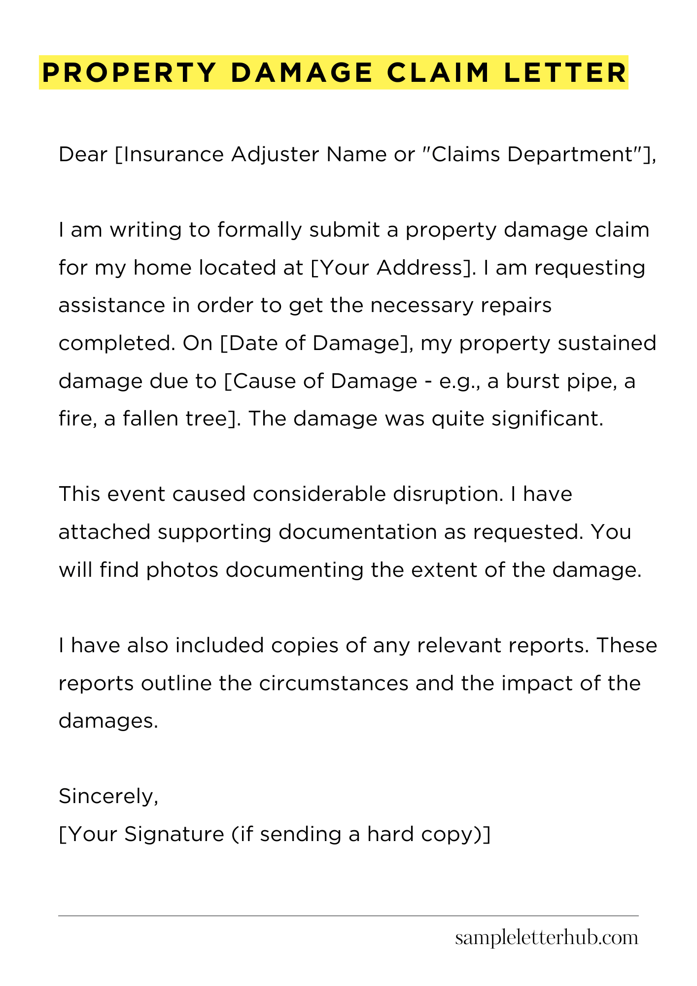 Property Damage Claim Letter