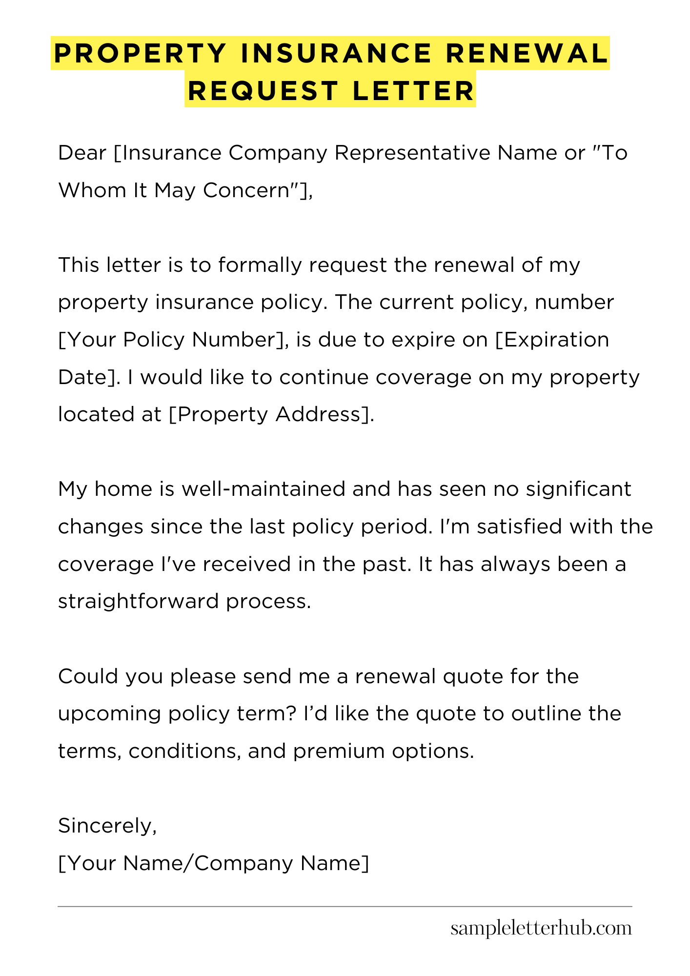 Property Insurance Renewal Request Letter