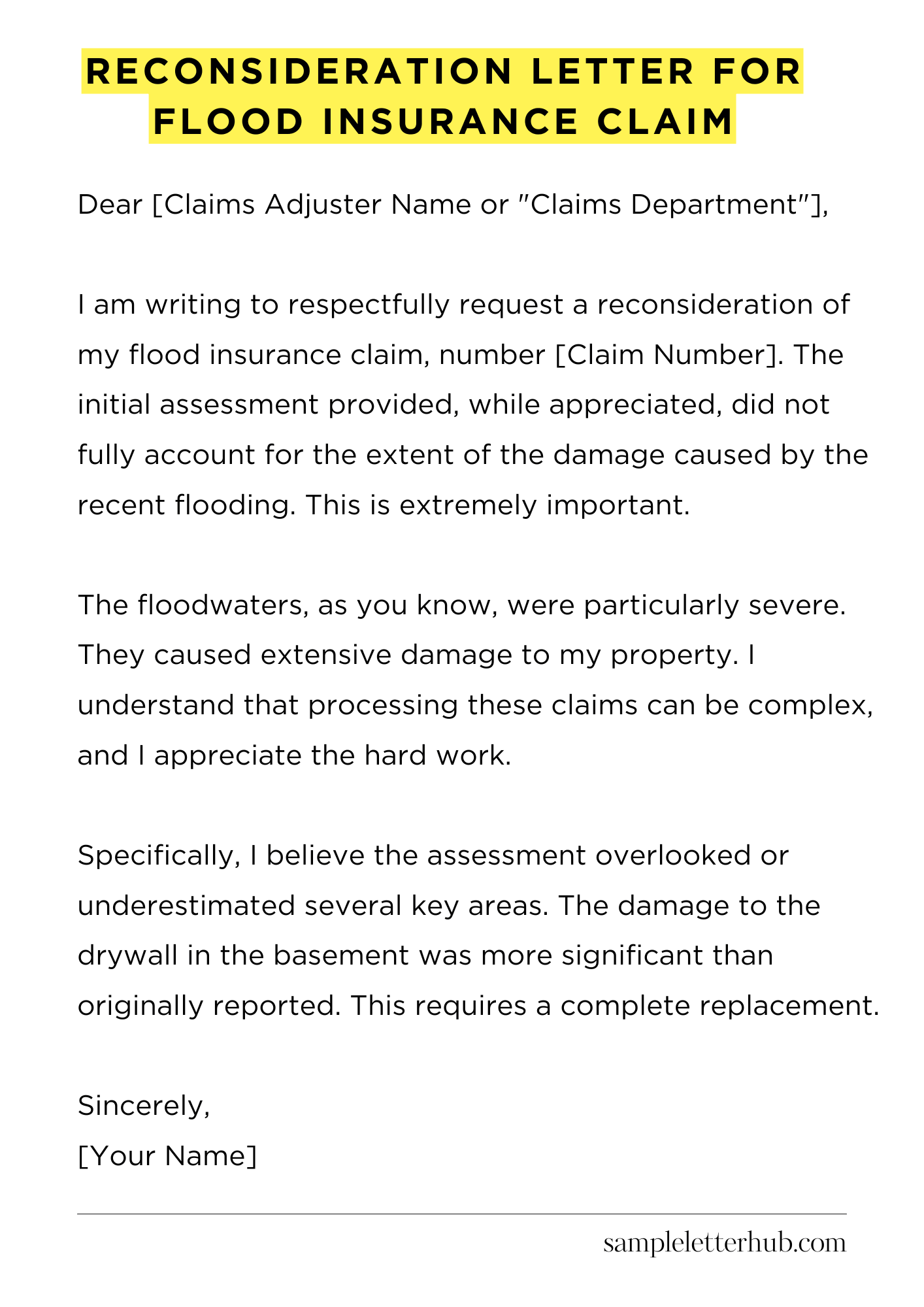 Reconsideration Letter for Flood Insurance Claim