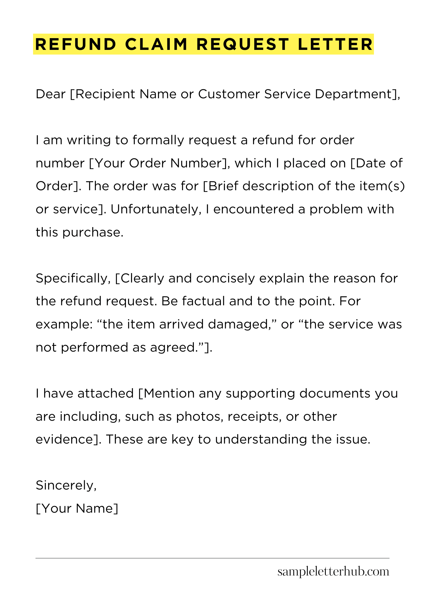 Refund Claim Request Letter
