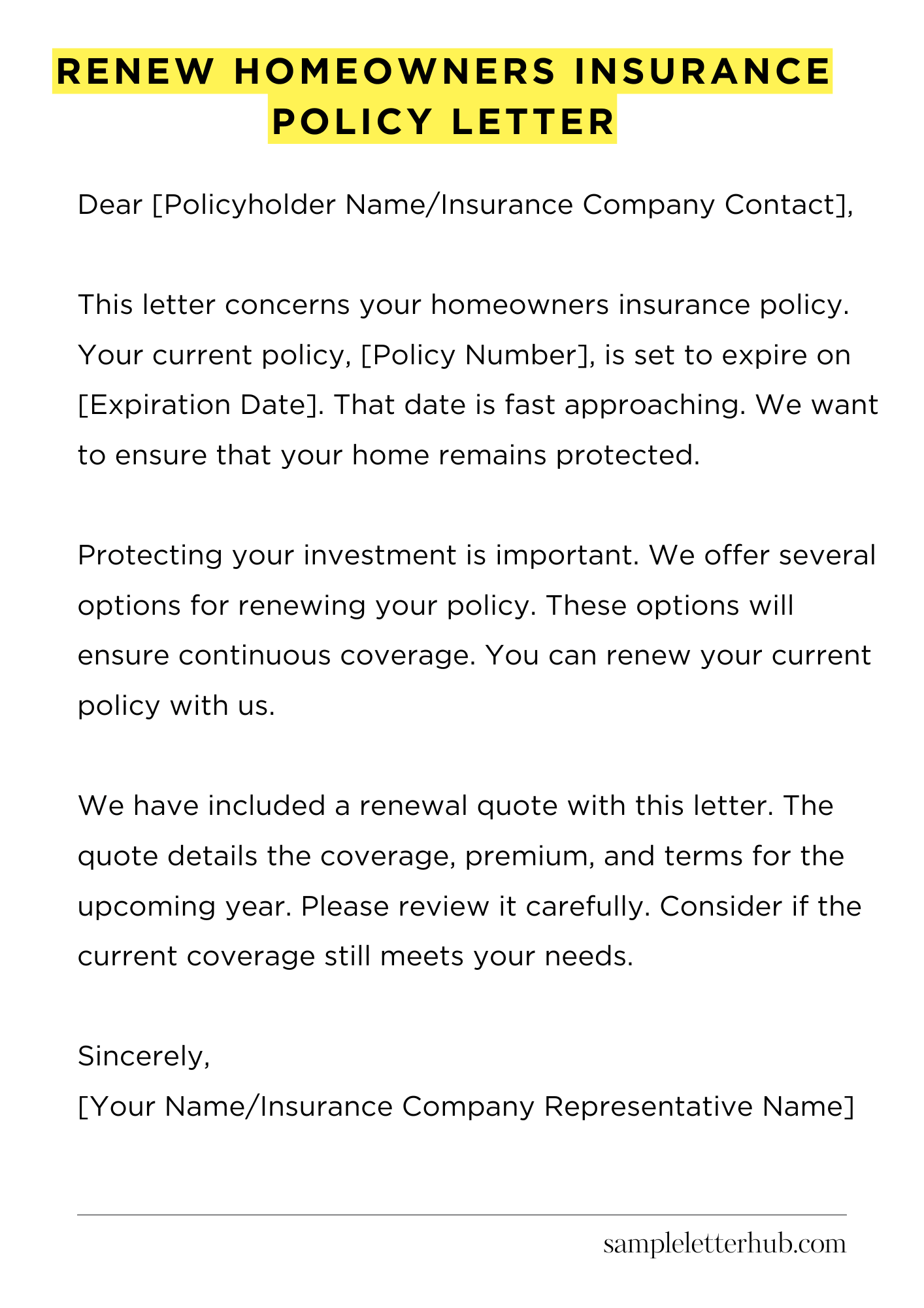 Renew Homeowners Insurance Policy Letter