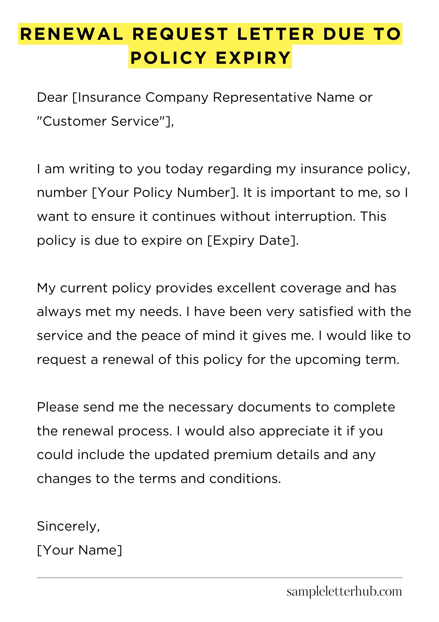 Renewal Request Letter Due to Policy Expiry