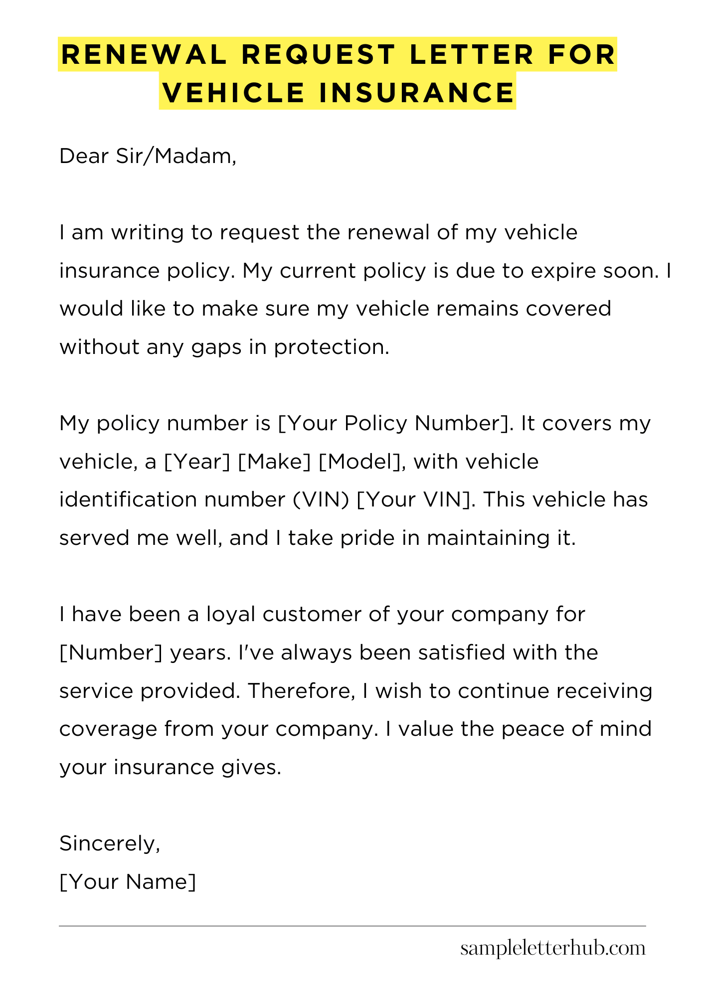 Renewal Request Letter for Vehicle Insurance