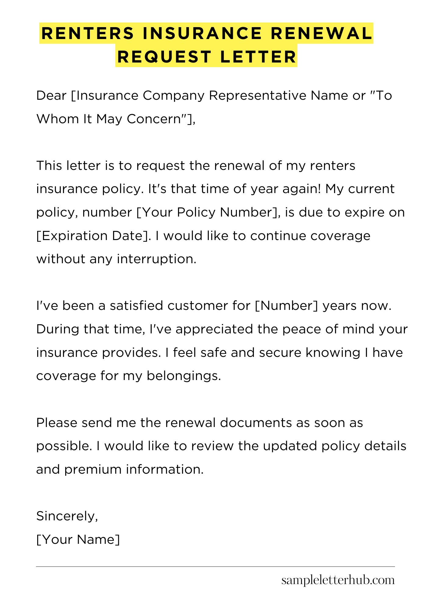 Renters Insurance Renewal Request Letter