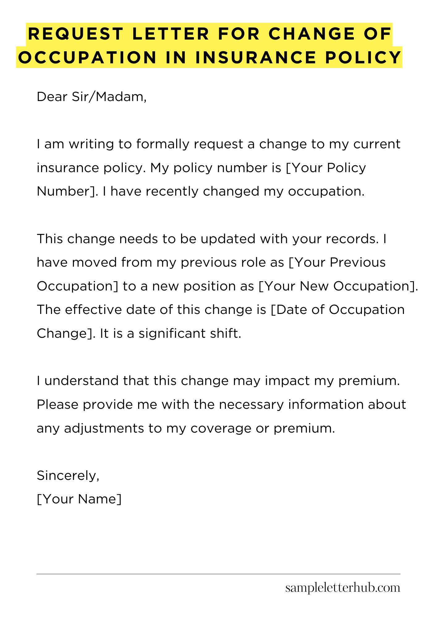 Request Letter for Change of Occupation in Insurance Policy