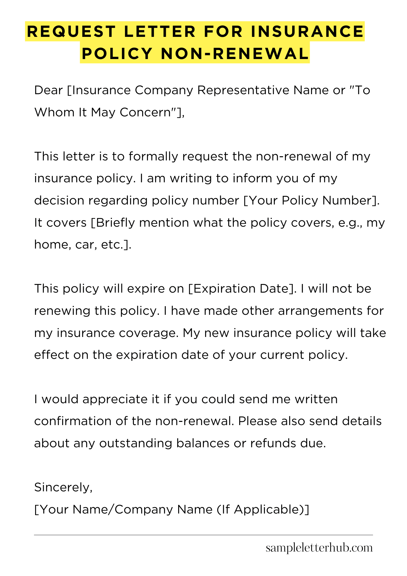 Request Letter for Insurance Policy Non-Renewal