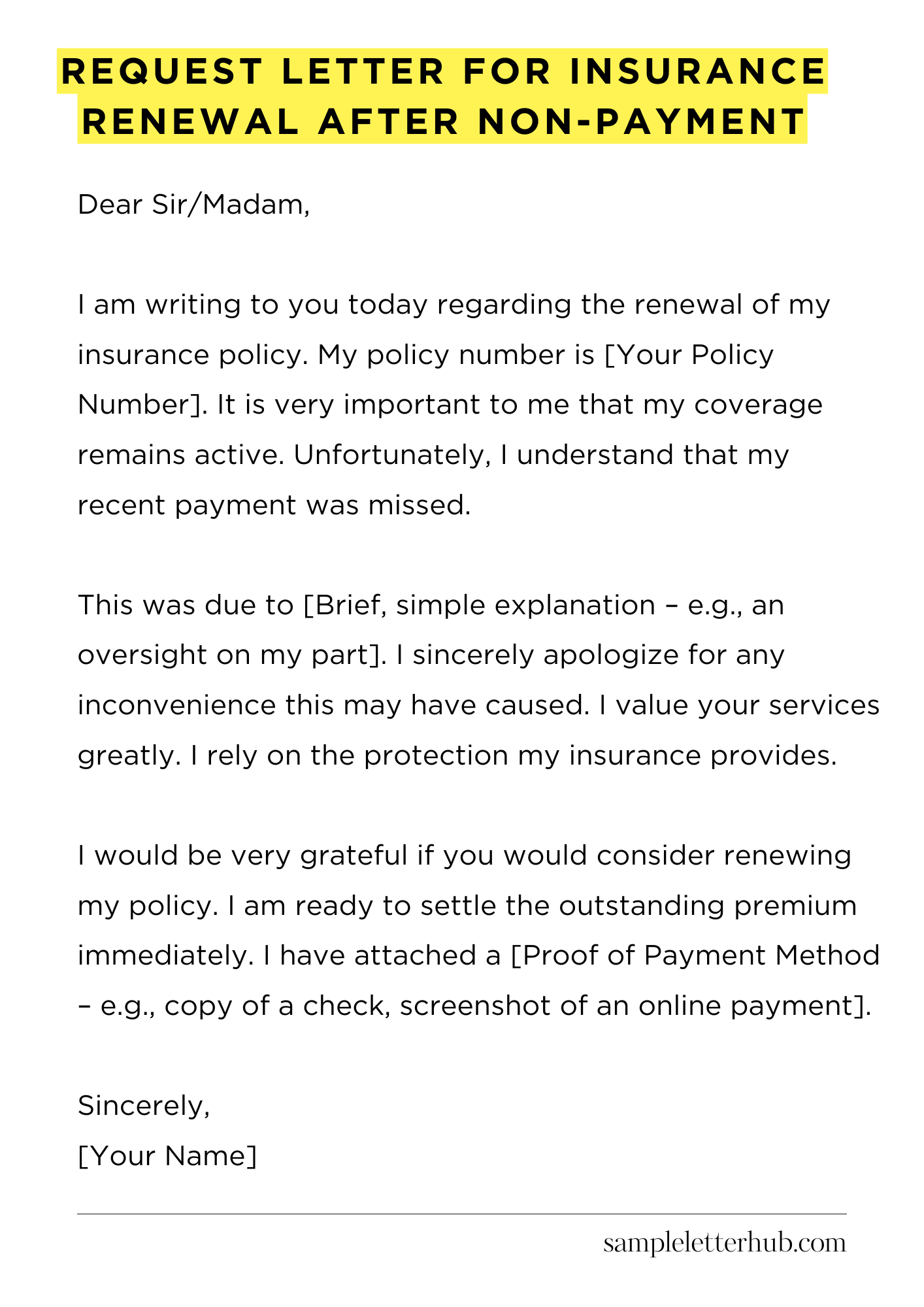 Request Letter for Insurance Renewal After Non-Payment
