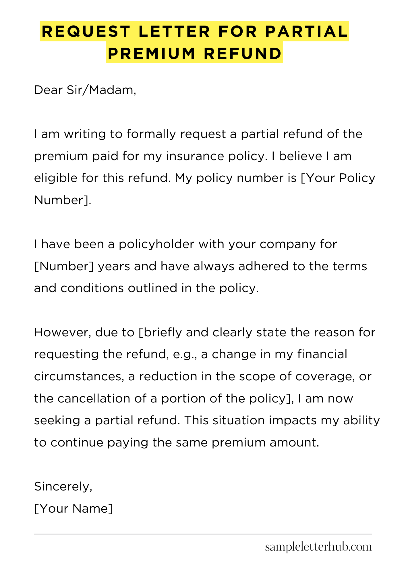 Request Letter for Partial Premium Refund
