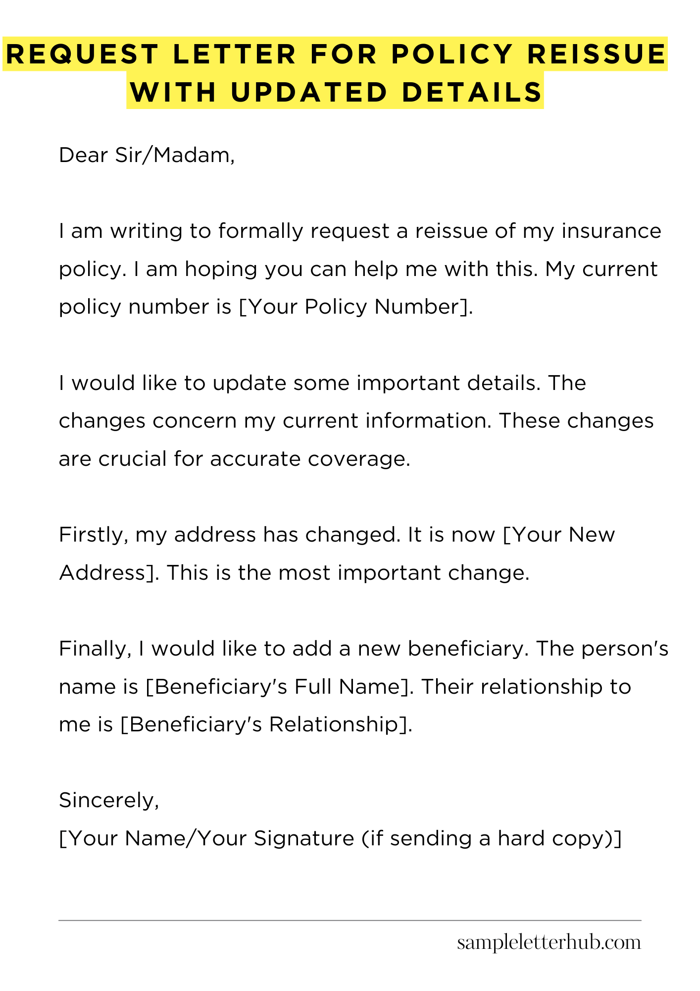 Request Letter for Policy Reissue with Updated Details