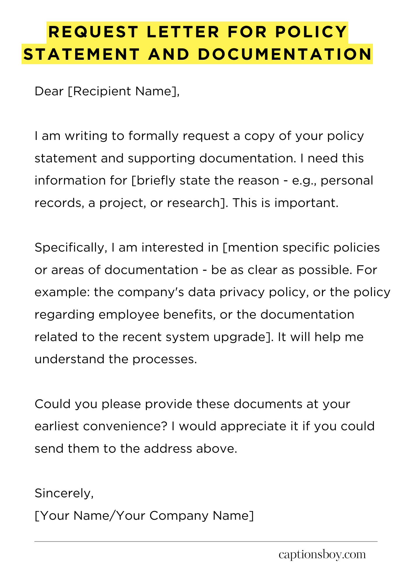 Request Letter for Policy Statement and Documentation