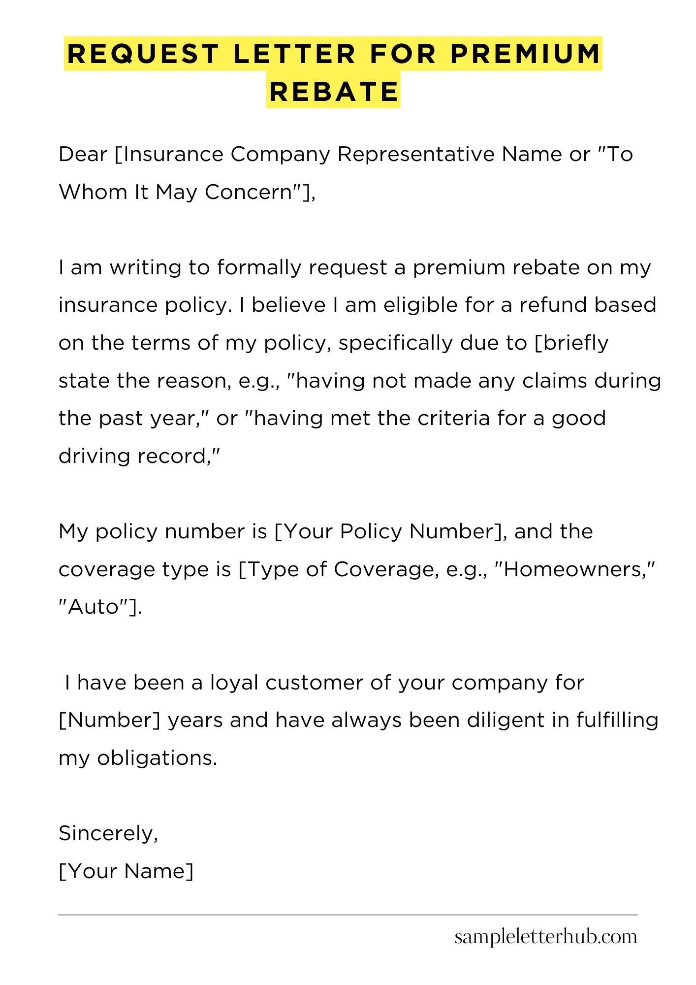 Request Letter for Premium Rebate