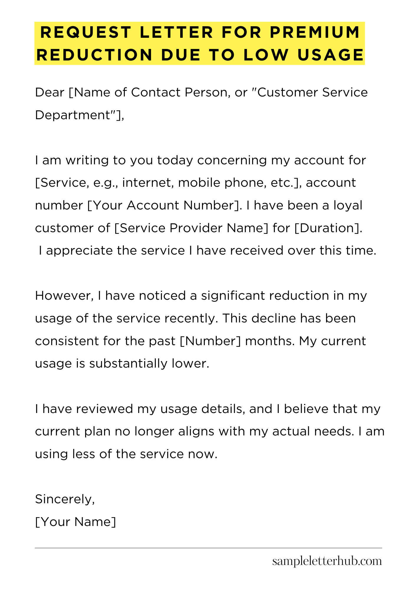 Request Letter for Premium Reduction Due to Low Usage