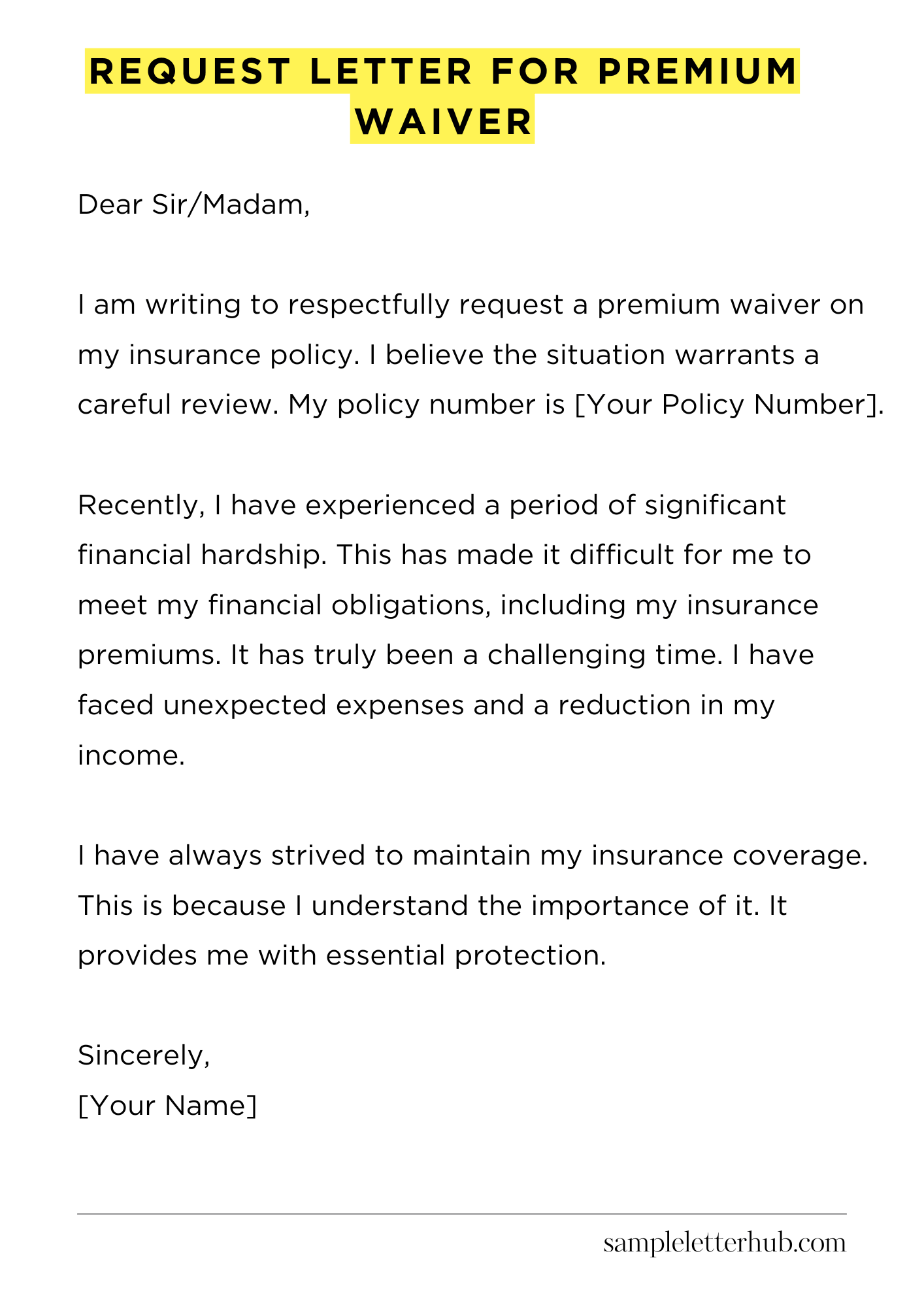 Request Letter for Premium Waiver