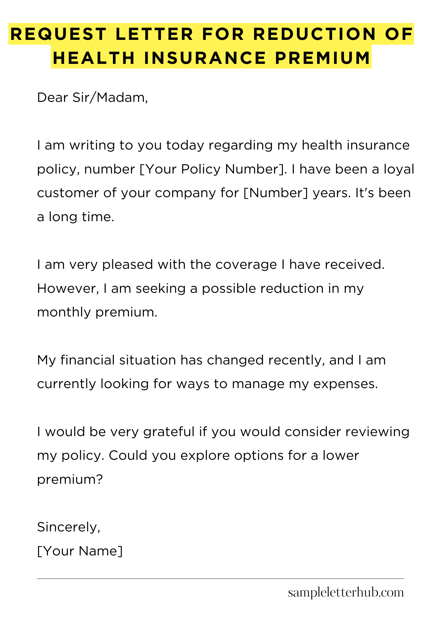 Request Letter for Reduction of Health Insurance Premium