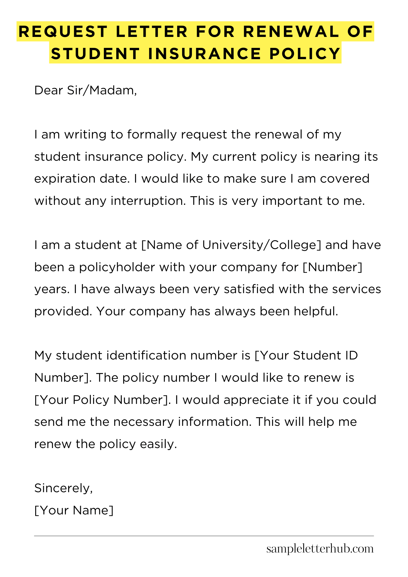 Request Letter for Renewal of Student Insurance Policy