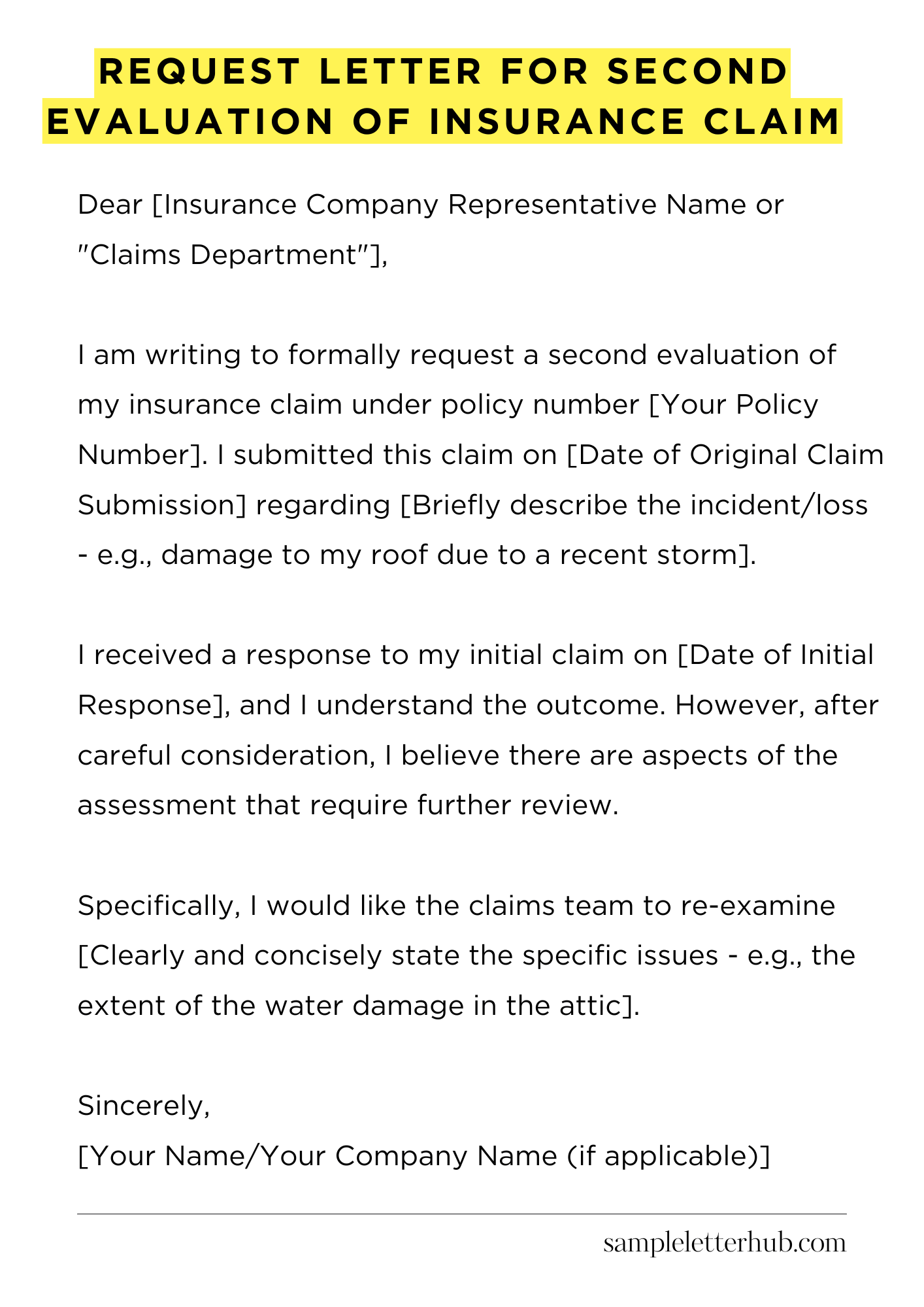 Request Letter for Second Evaluation of Insurance Claim