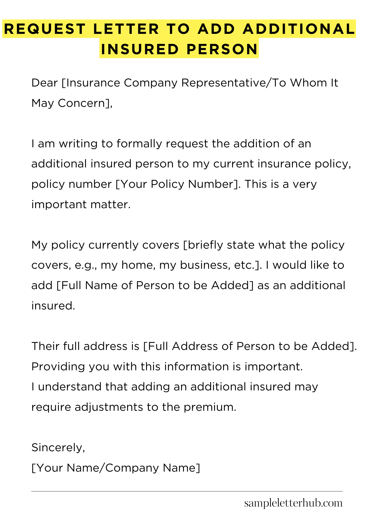Request Letter to Add Additional Insured Person