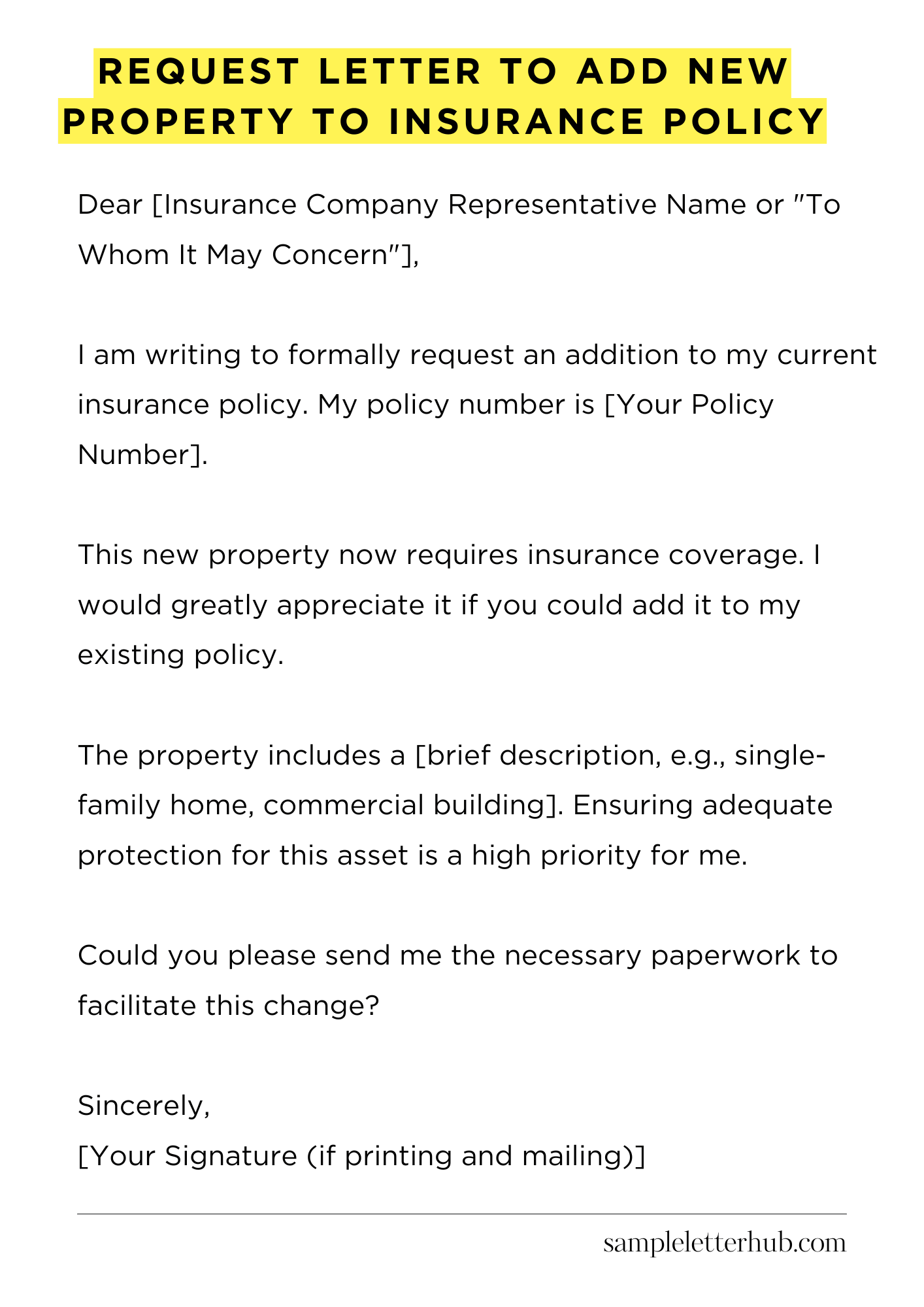 Request Letter to Add New Property to Insurance Policy