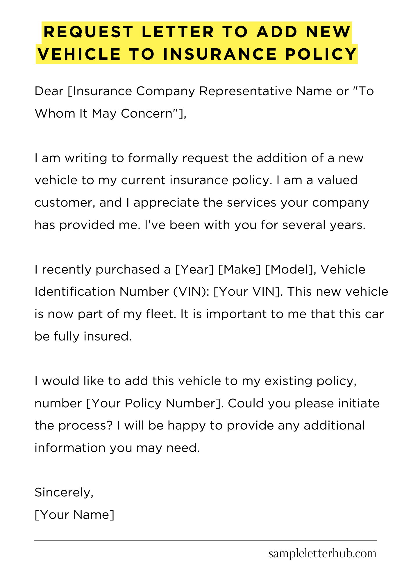 Request Letter to Add New Vehicle to Insurance Policy
