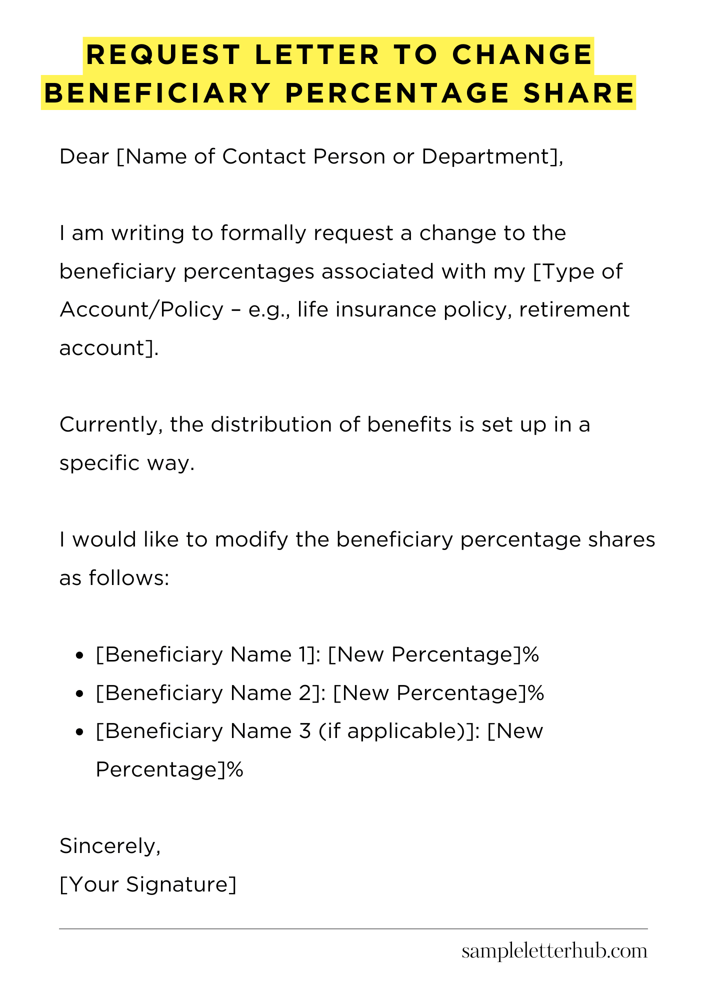 Request Letter to Change Beneficiary Percentage Share