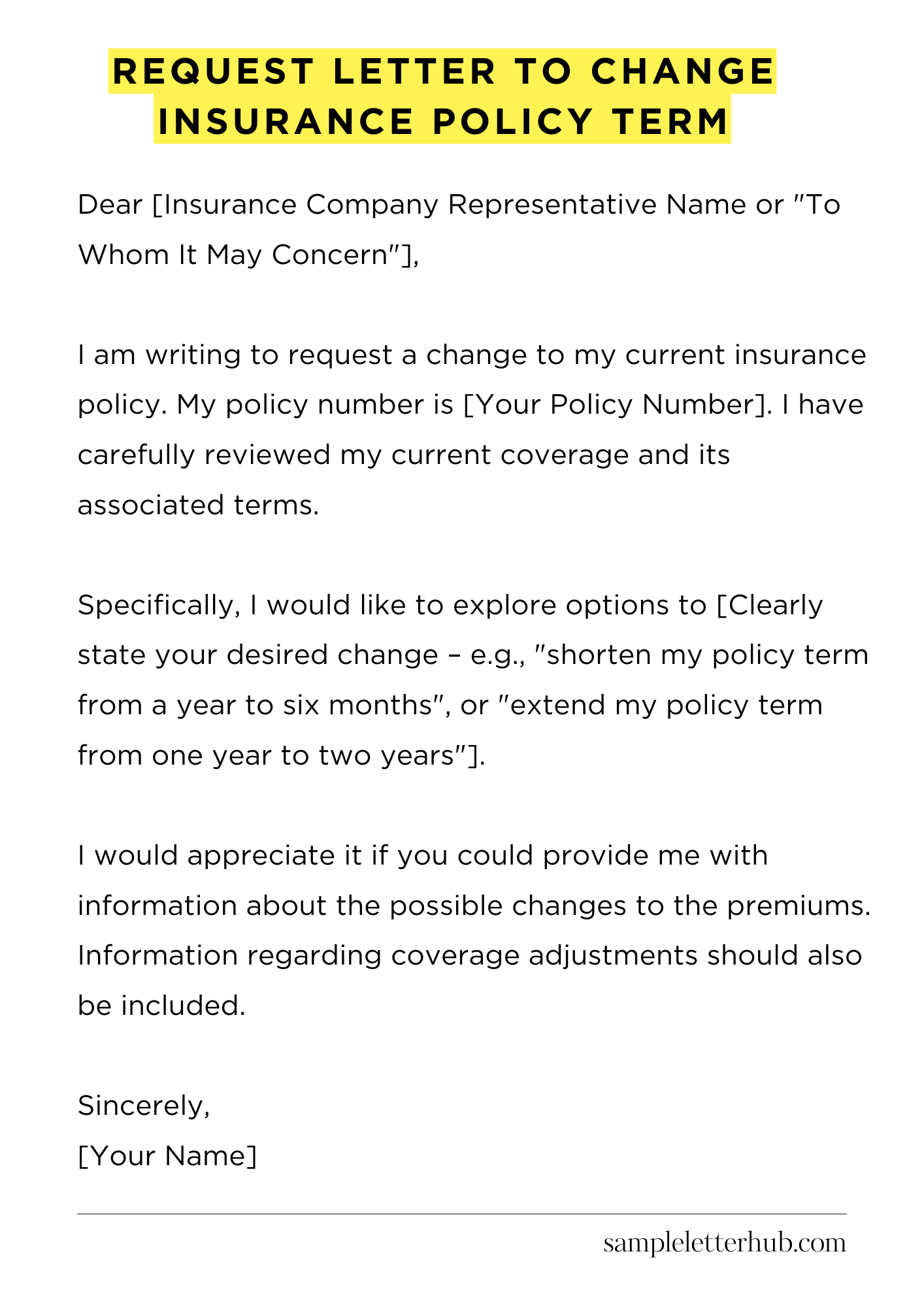 Request Letter to Change Insurance Policy Term