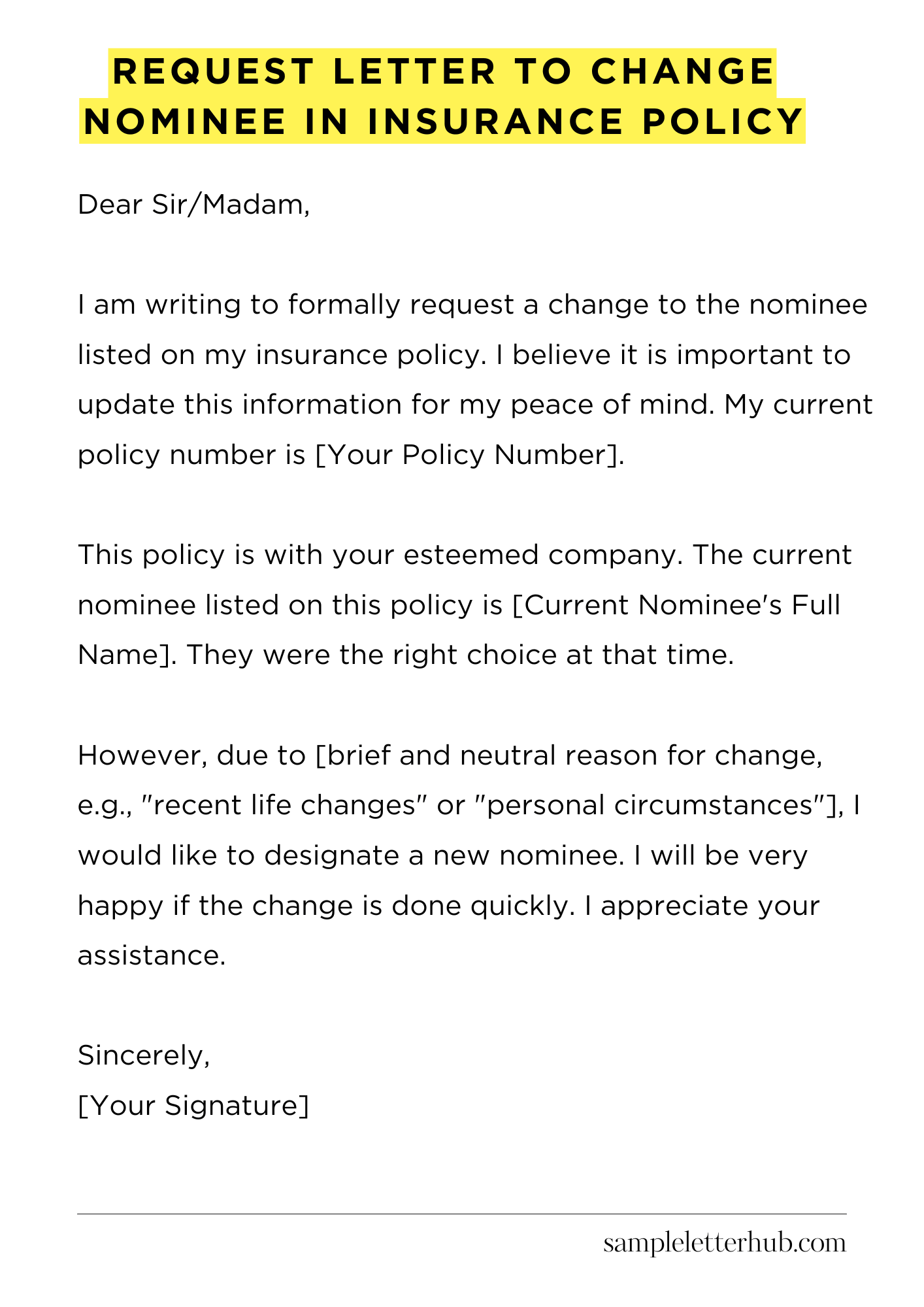 Request Letter to Change Nominee in Insurance Policy