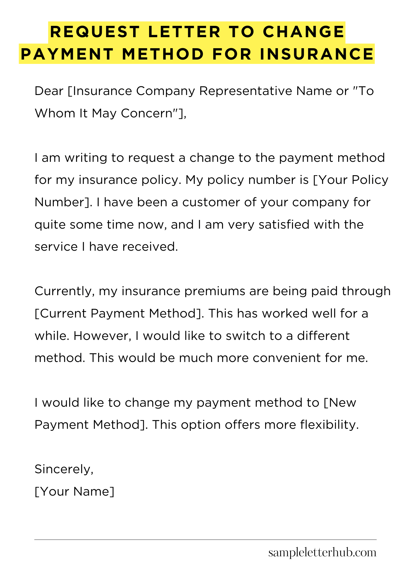 Request Letter to Change Payment Method for Insurance