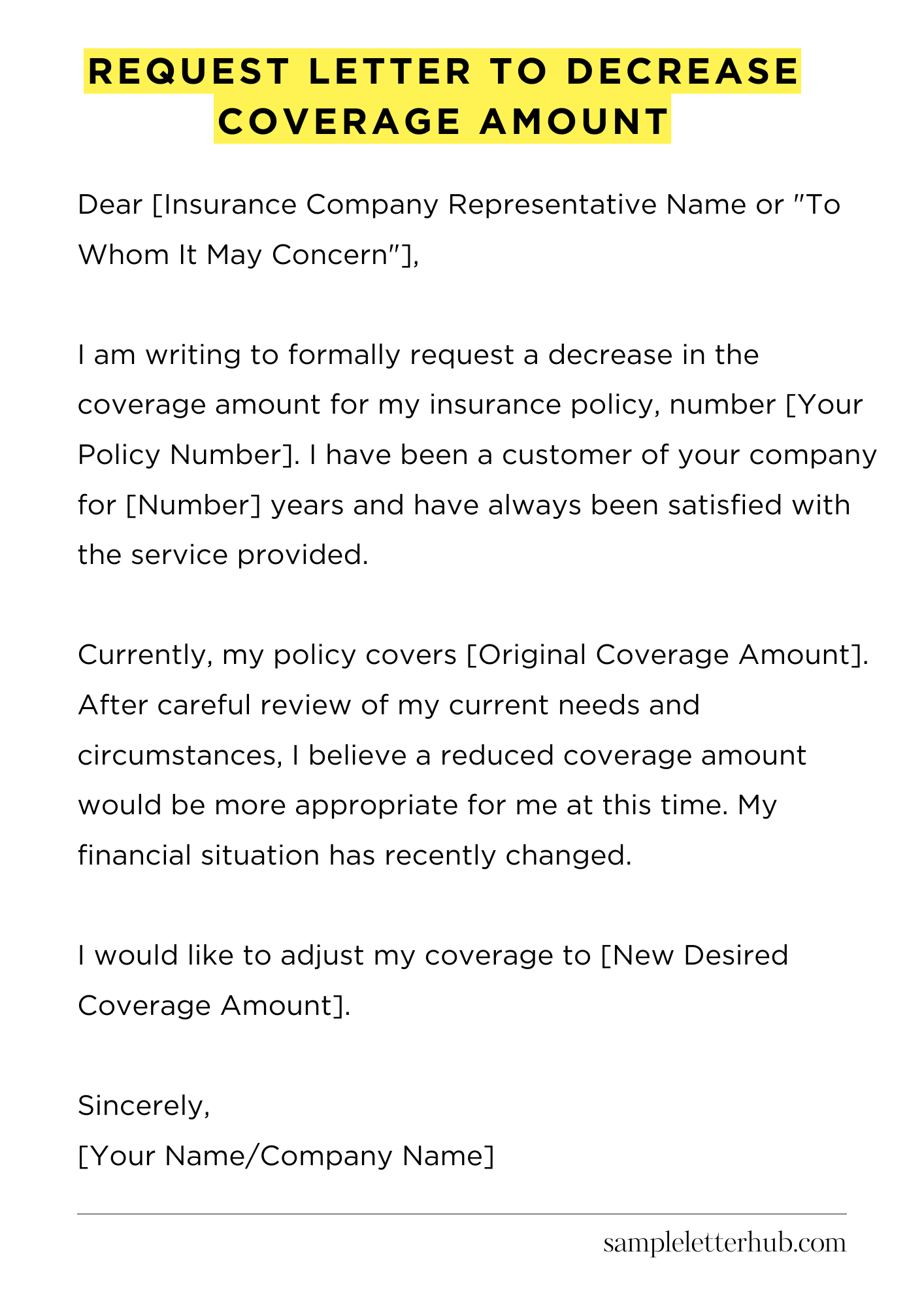 Request Letter to Decrease Coverage Amount