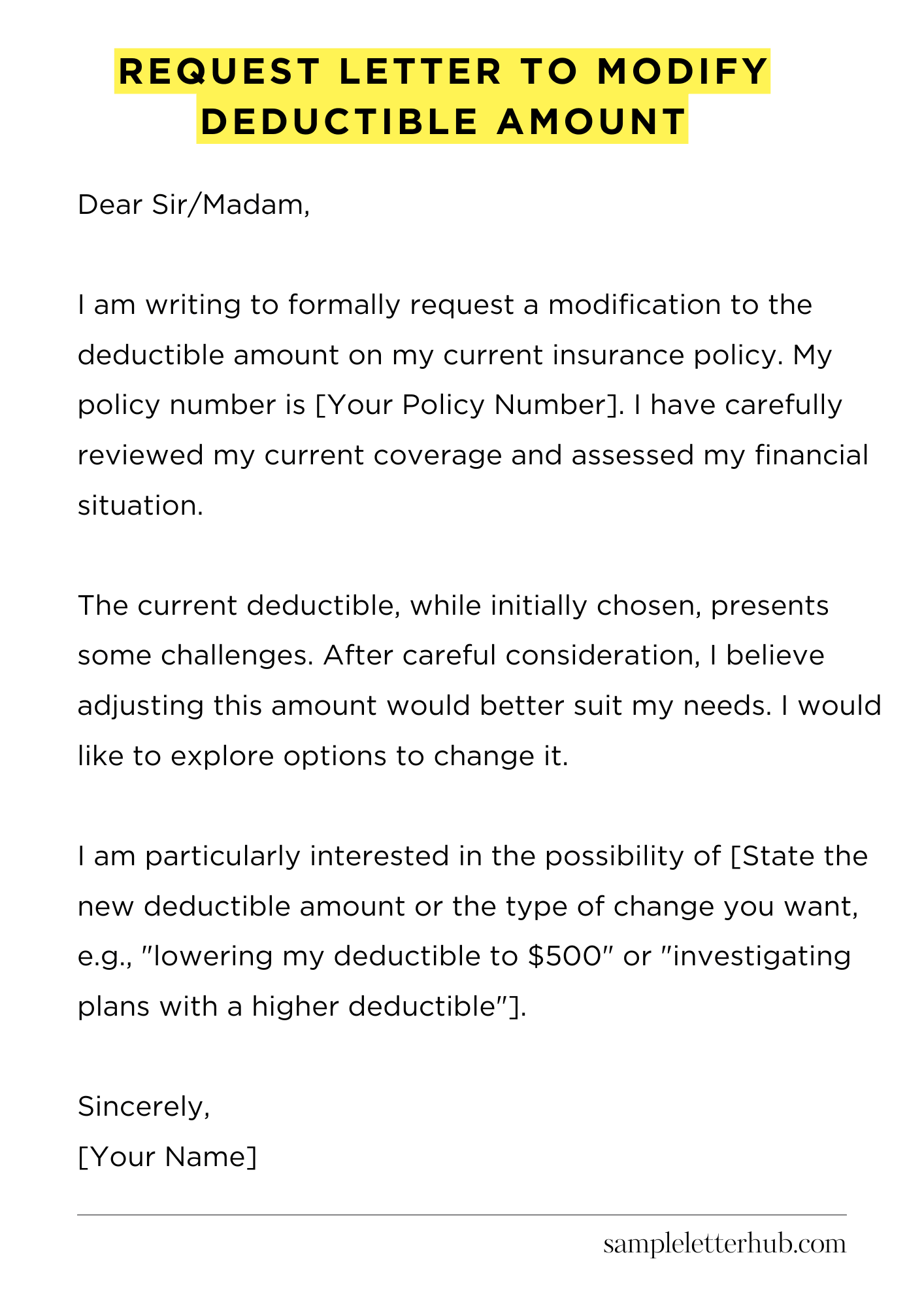 Request Letter to Modify Deductible Amount