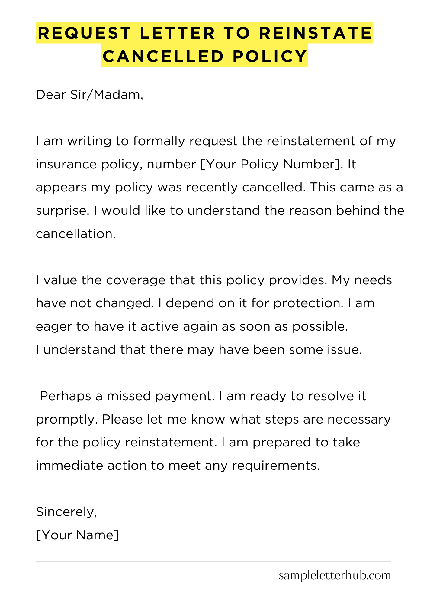 Request Letter to Reinstate Cancelled Policy