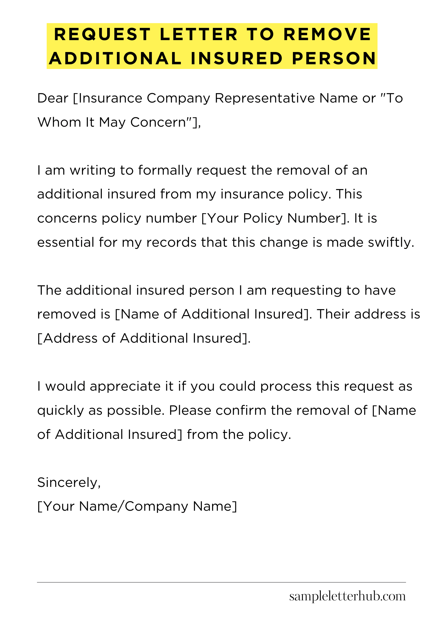 Request Letter to Remove Additional Insured Person