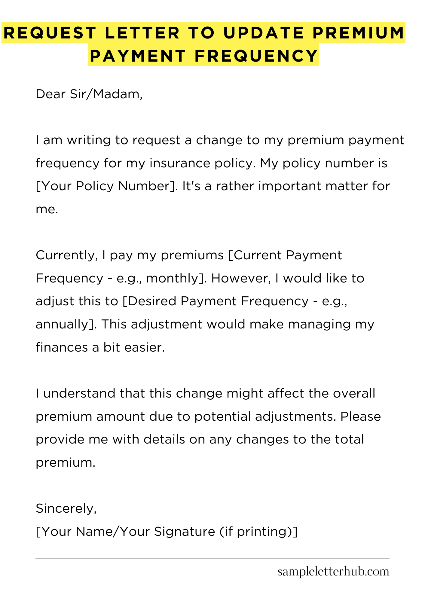 Request Letter to Update Premium Payment Frequency