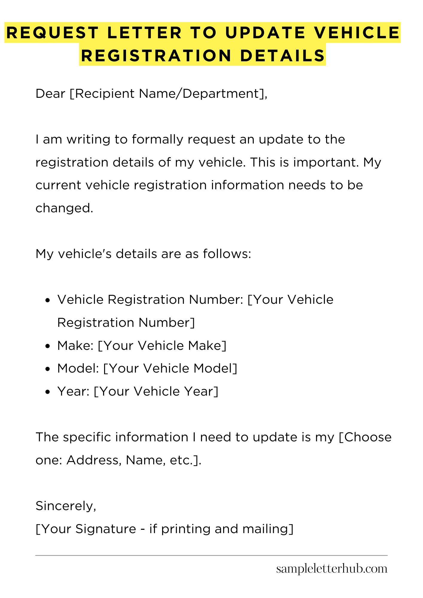 Request Letter to Update Vehicle Registration Details