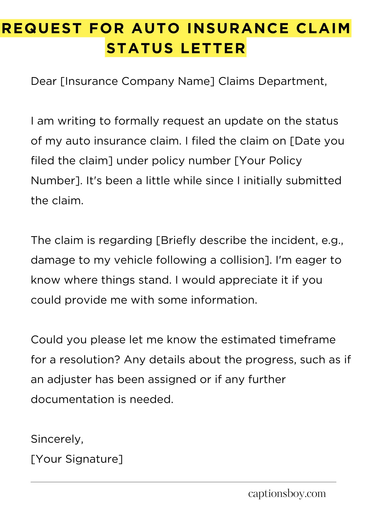Request for Auto Insurance Claim Status Letter