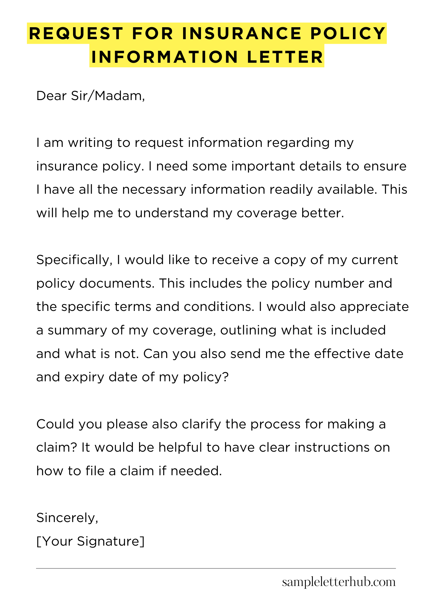 Request for Insurance Policy Information Letter