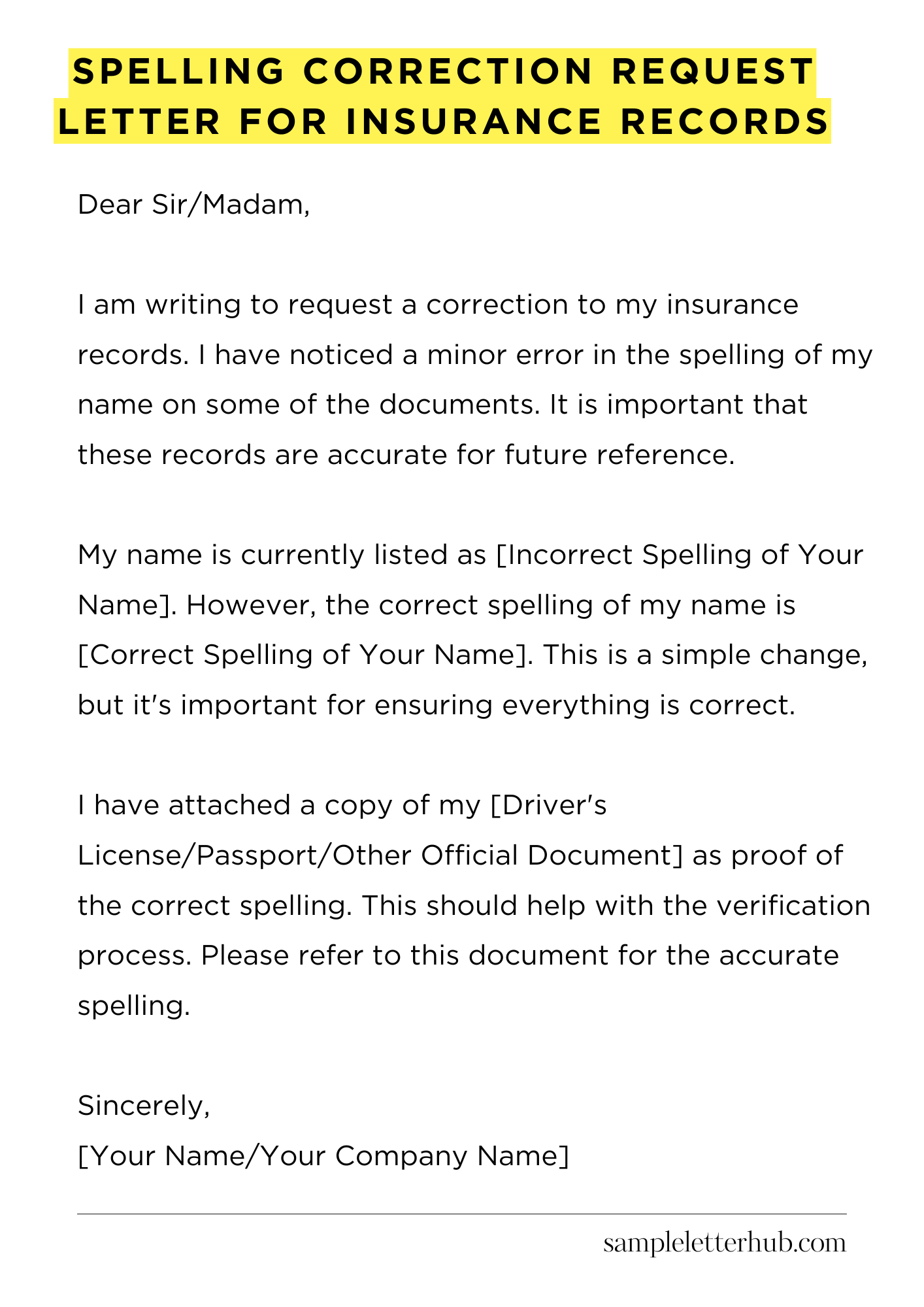 Spelling Correction Request Letter for Insurance Records