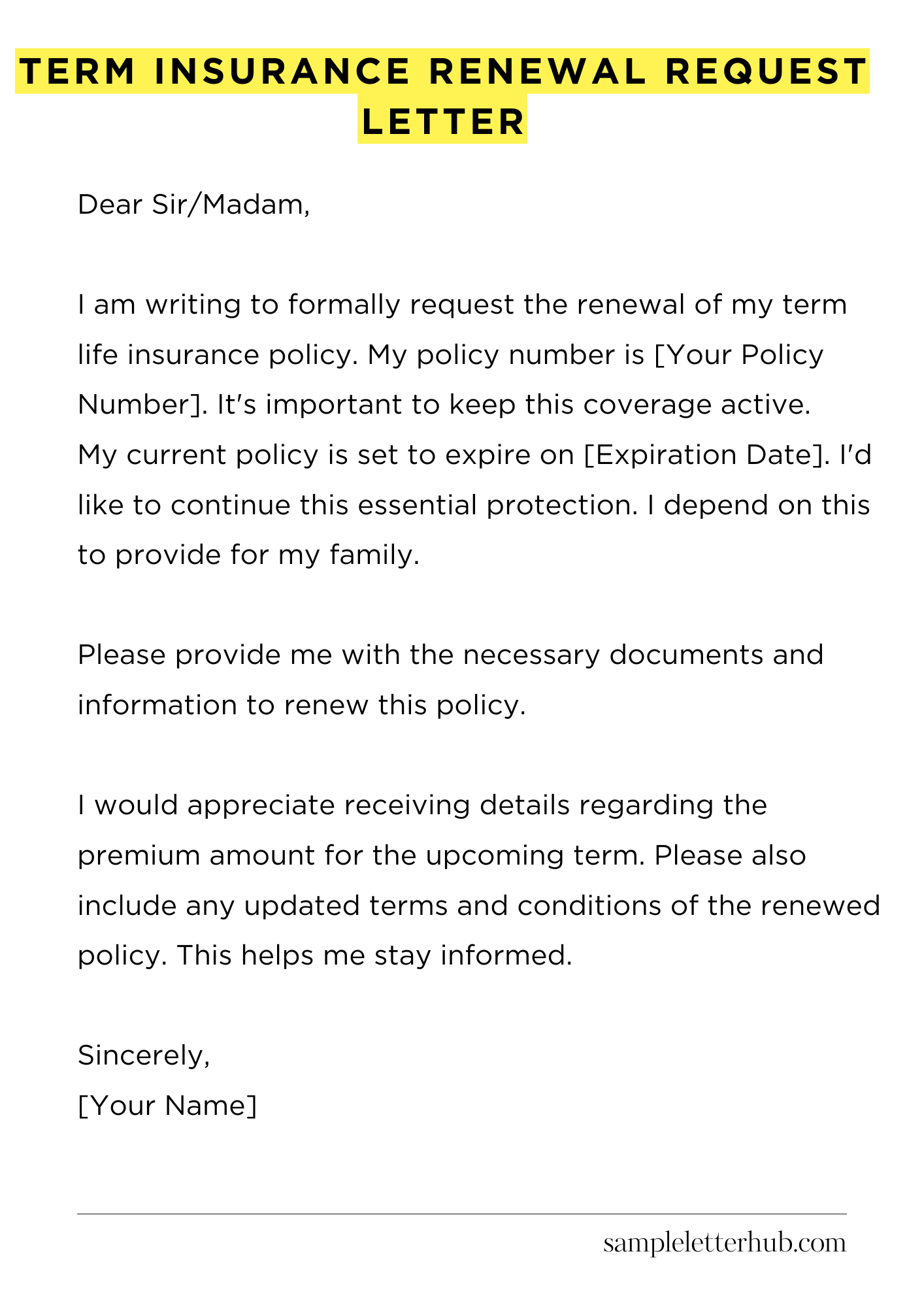 Term Insurance Renewal Request Letter