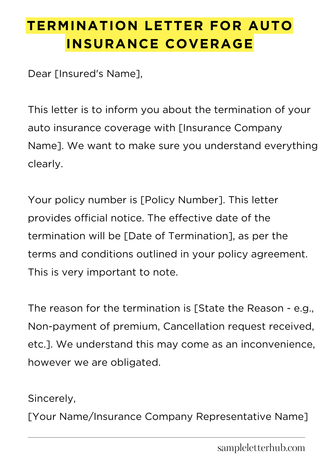 Termination Letter for Auto Insurance Coverage