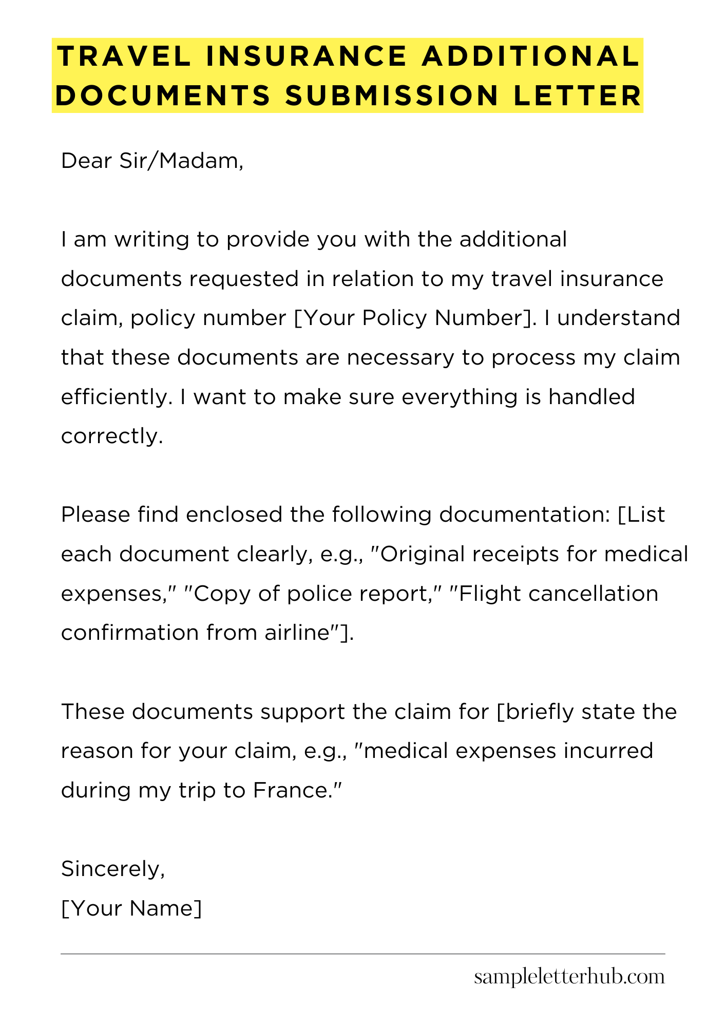 Travel Insurance Additional Documents Submission Letter