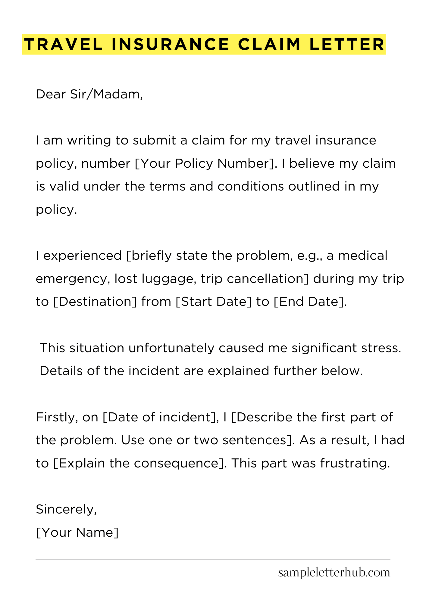 Travel Insurance Claim Letter