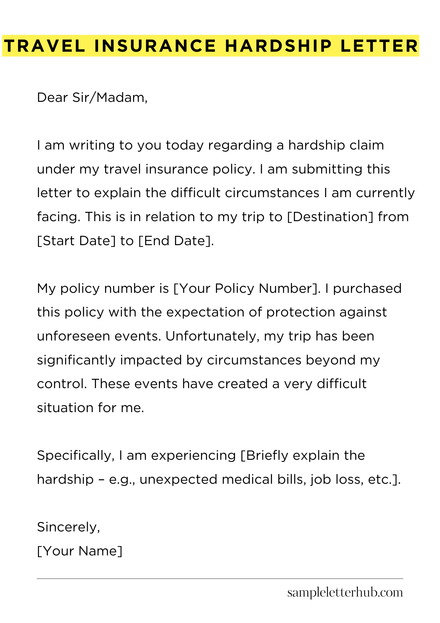 Travel Insurance Hardship Letter